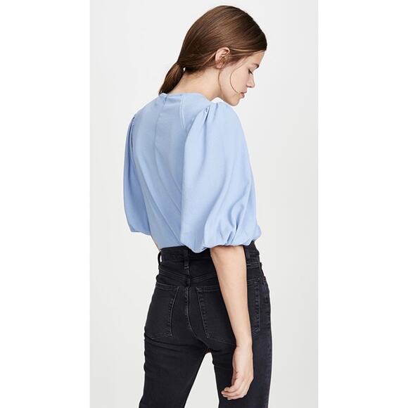 Ganni Crepe Balloon Sleeve Top in Forever Blue, Size 10 - Picture 5 of 13